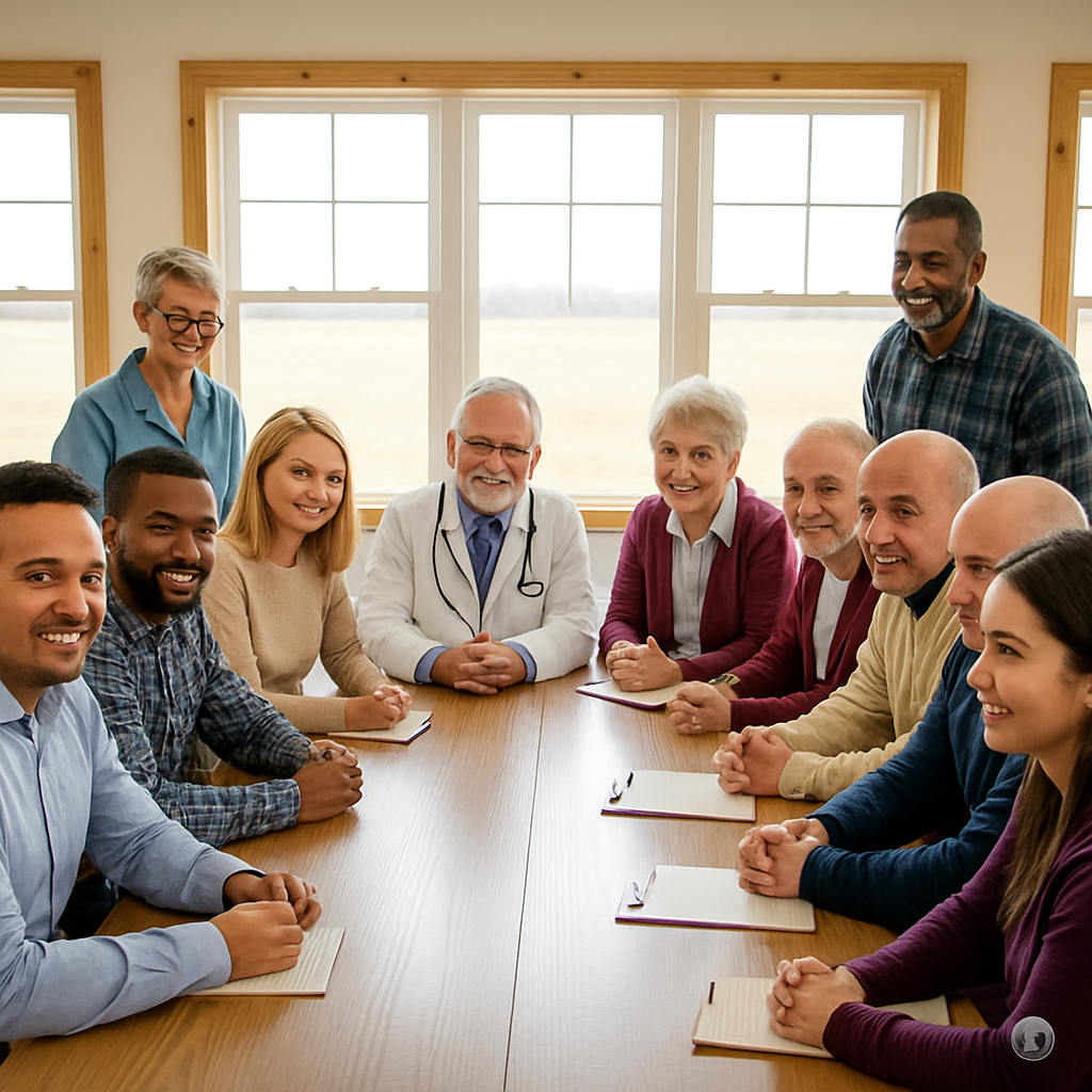 A group of people engaged in a discussion, symbolizing collaboration